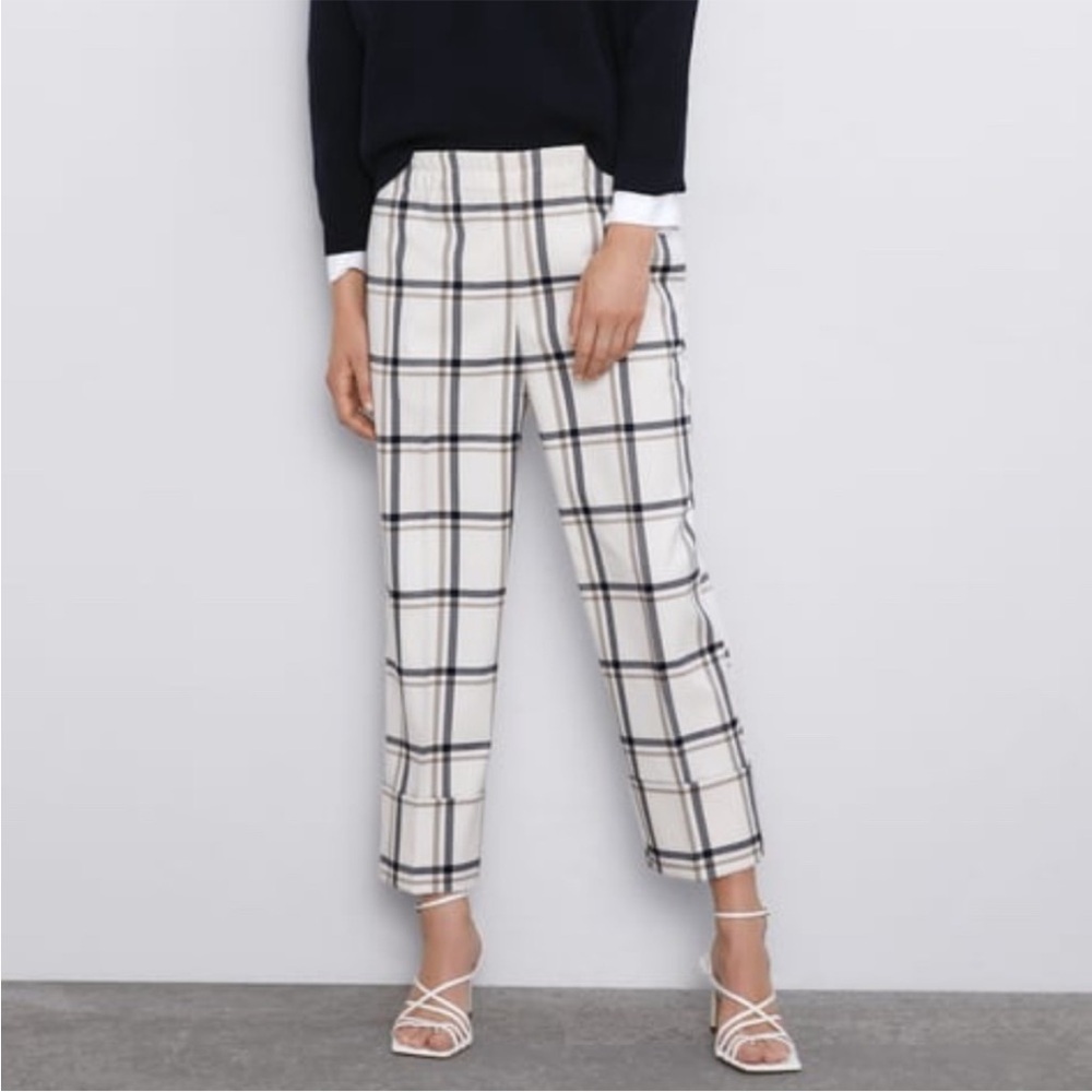 Zara Plaid Cuffed Pull On Pants - Size Small